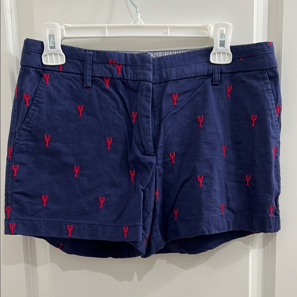 Navy Blue Lobster Embroidered Shorts